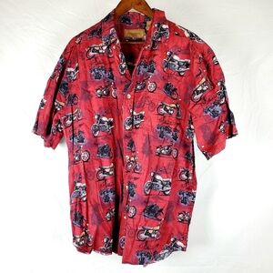 Clear Water Outfitter Red Motorcycle Cotton Short Sleeve Button Down Shirt
